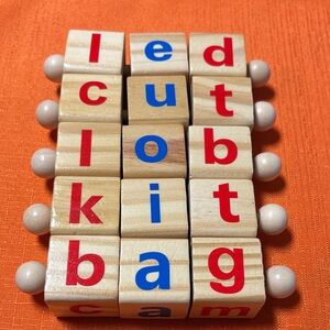 Educational Wooden Alphabet Block Toy with Red and Blue Letters